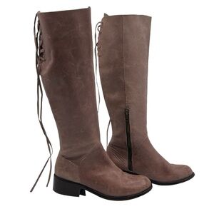 Patron By Perugia Brown Knee High Block Heel Lace Up Tall Boots Size 7 Women’s